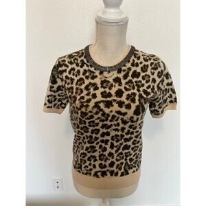 Philosophy Short Sleeve Leopard Print Rhinestone Sweater - XS